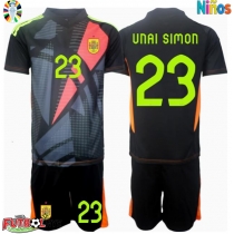 Camiseta España Unai Simon #23 Portero Visitante Equipación para niños Eurocopa 2024 manga corta (+ pantalones cortos)